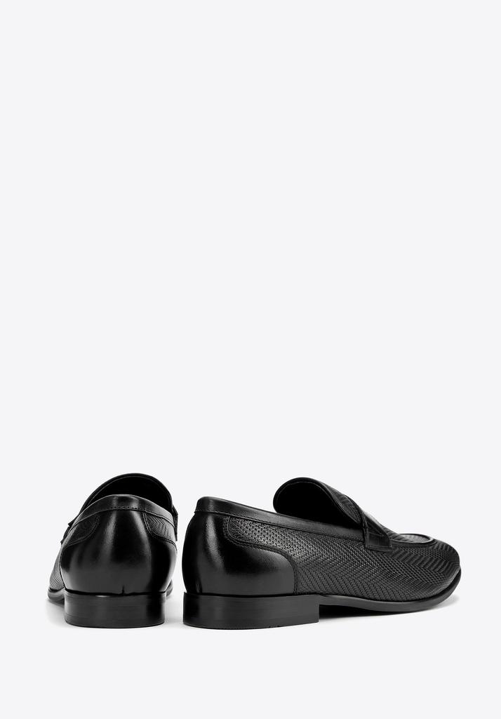 Wittchen Men's Leather Moccasins With Herringbone Pattern Black Black Genuine Leather