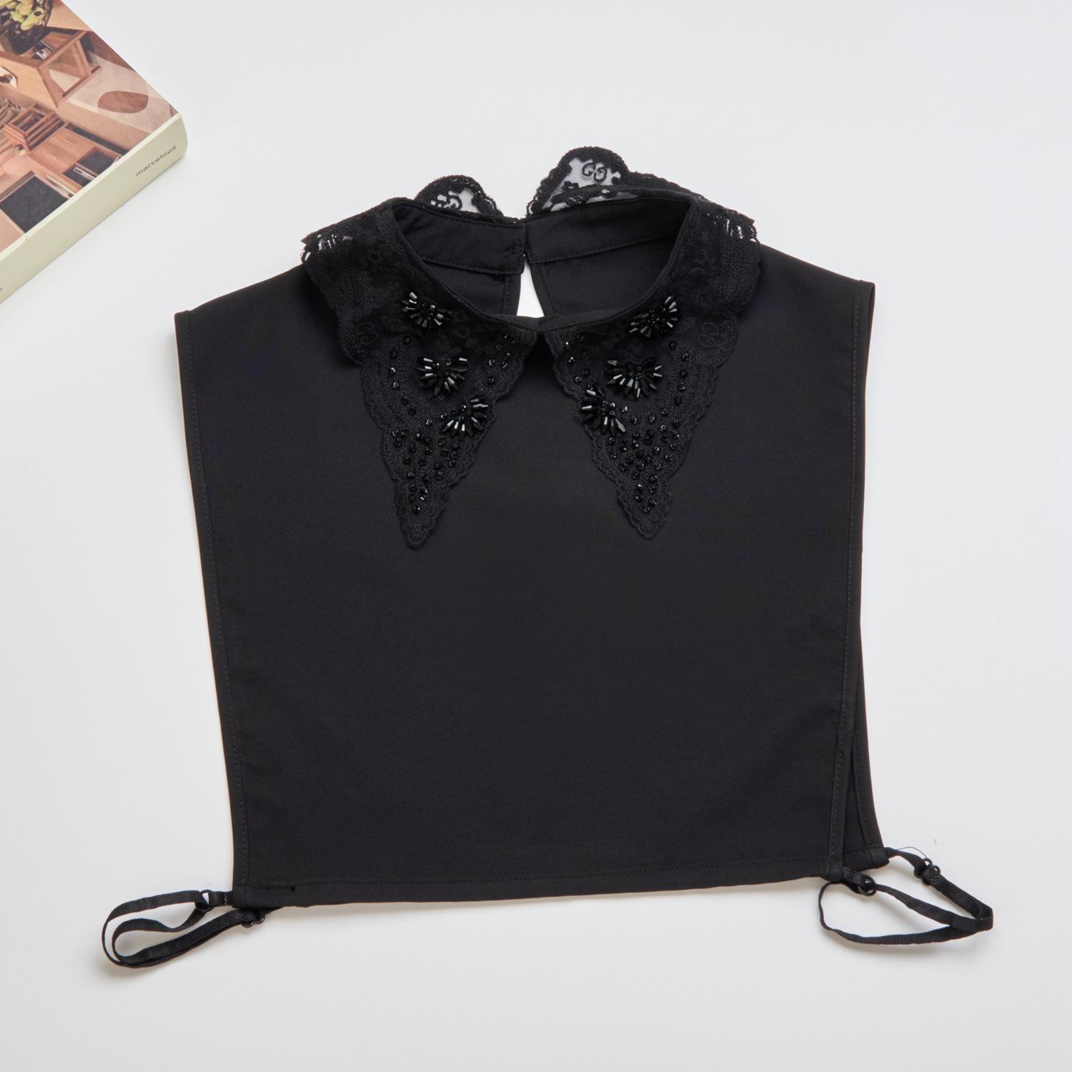 Handmade Beaded Lace Detachable Collar Fashion Shirt Decoration Chiffon Stylish Elegant Fake Collar чёрный
