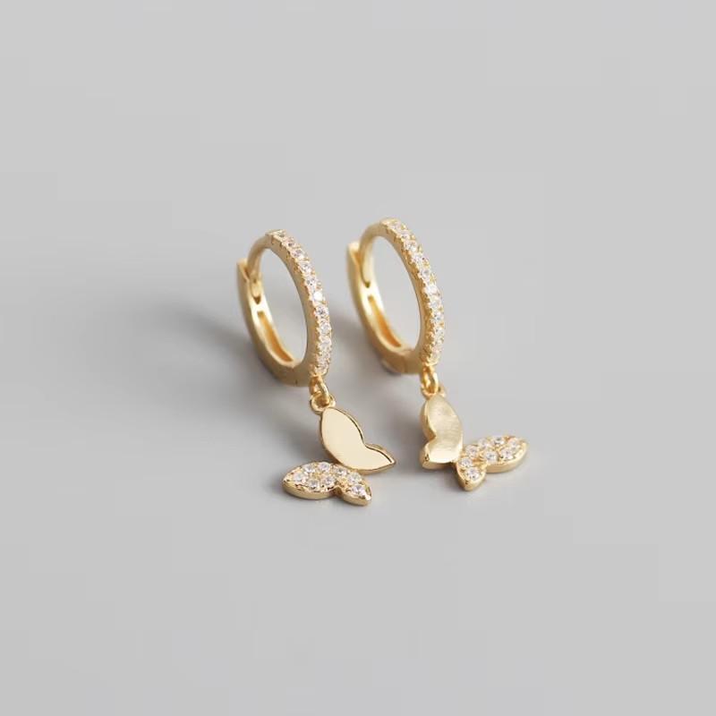 

925 Silver Butterfly Hoop Earrings for Women Shiny CZ Gold Silver Jewelry Gifts