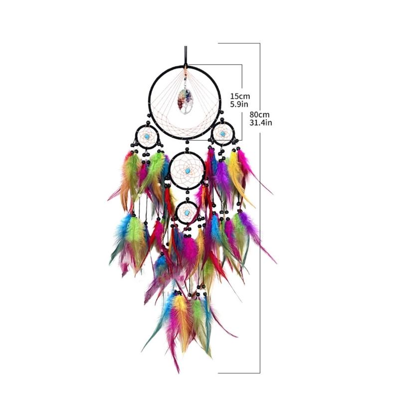Colorful Crystal Stone Woven Dreamcatchers Wall Art Handmade Feathered Tassels Wall Hanging Ornament for Home Decors