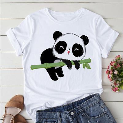 T-Shirt Vêtements Basiques Streetwear T-shirt Vêtements Kawaii Panda Mignon Années 90 Top Femme Décontracté Col O Dame Blanc T-Shirts Simples