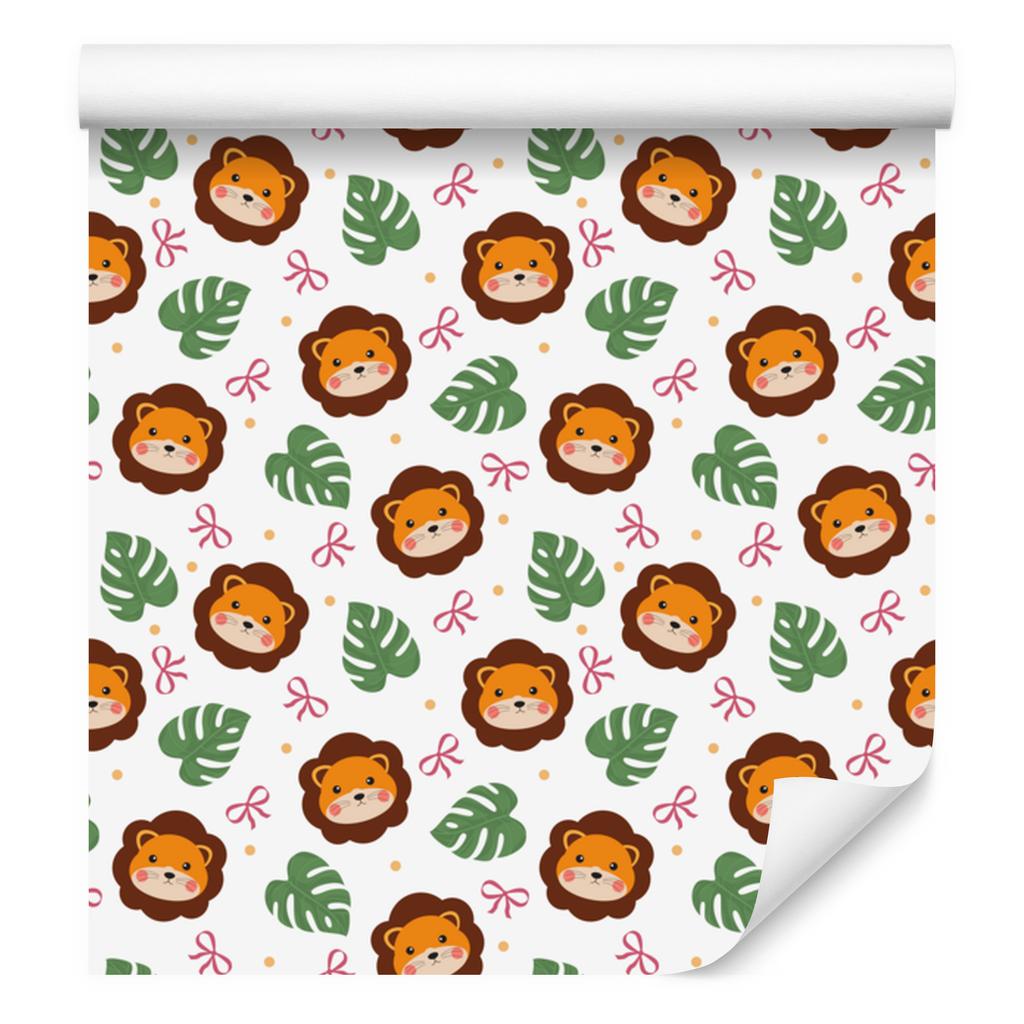 Lions Wallpaper White, Orange and Green for Living Room and Bedroom 50x1000