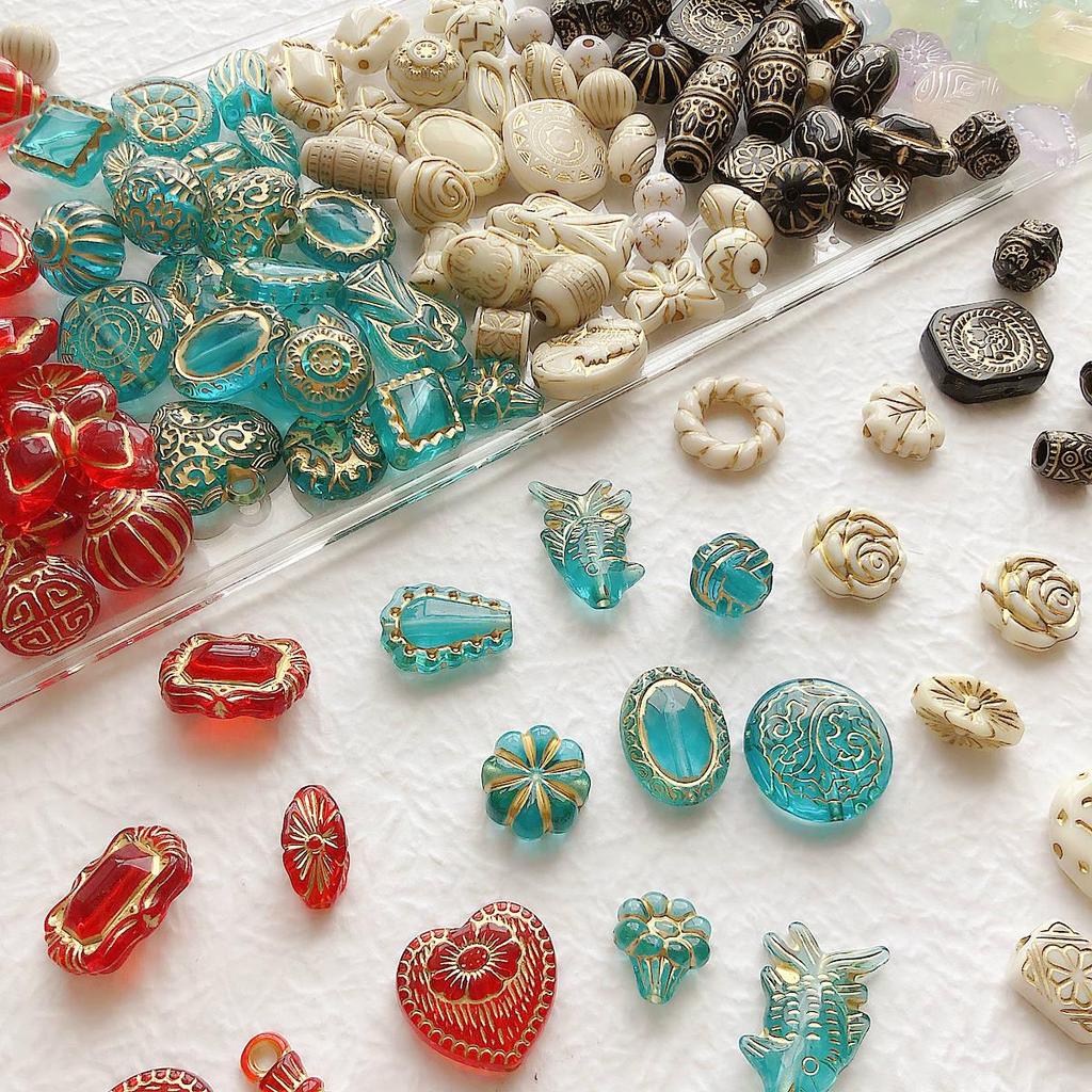 Retro Japanese Gold-Painted Acrylic Beading DIY Kit for Beginners