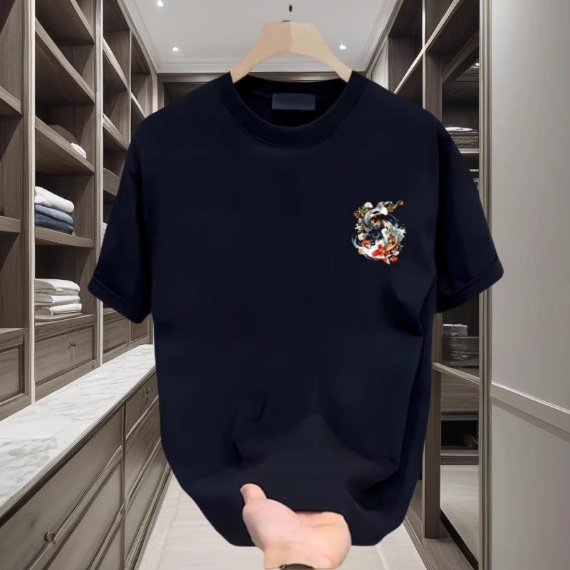 Short Sleeve T-Shirt Boys Koi Printing Heavy Guochao Chinese Style Loose Casual Crew Neck Bottom Shirt