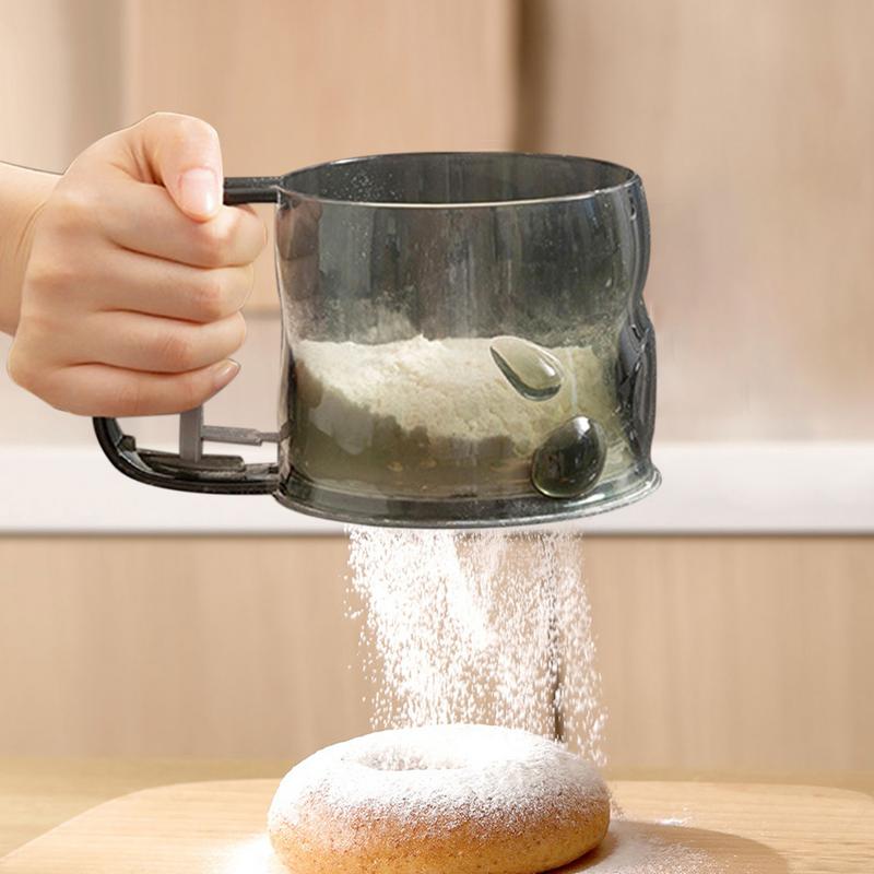 Flour Sifter Fine Mesh Semi-Automatic Powdered Sugar Shaker Flour Dispenser Shaker Dust Sifter For Home Kitchen Restaurants Cafe