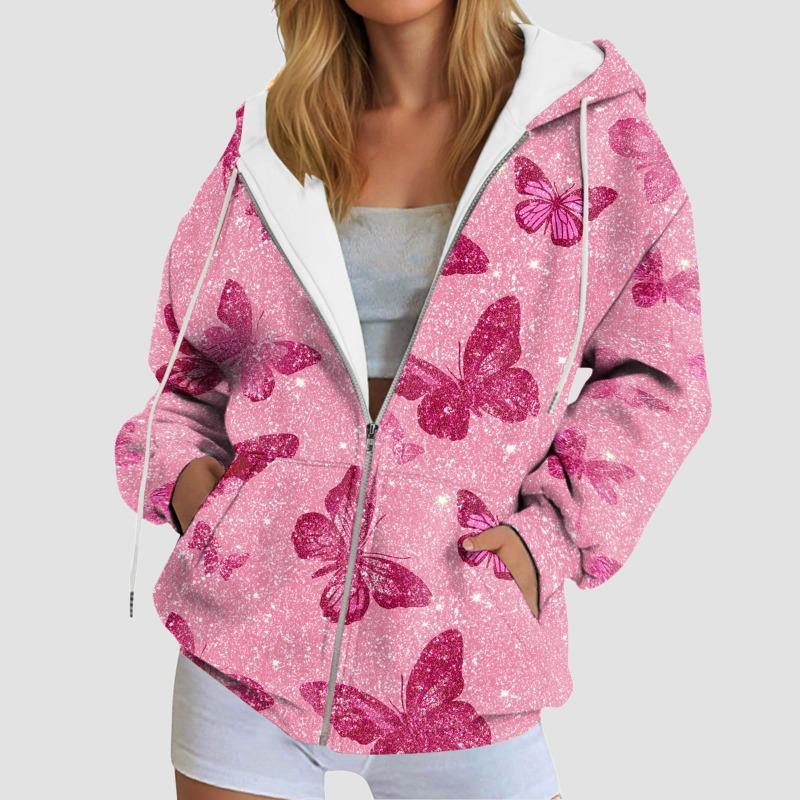 Stylish Printing Hooded Women'S Sweatshirt With Pockets Autumn/Winter Long-Sleeve Casual Hoodies Full Zipper Outdoor Sportwears