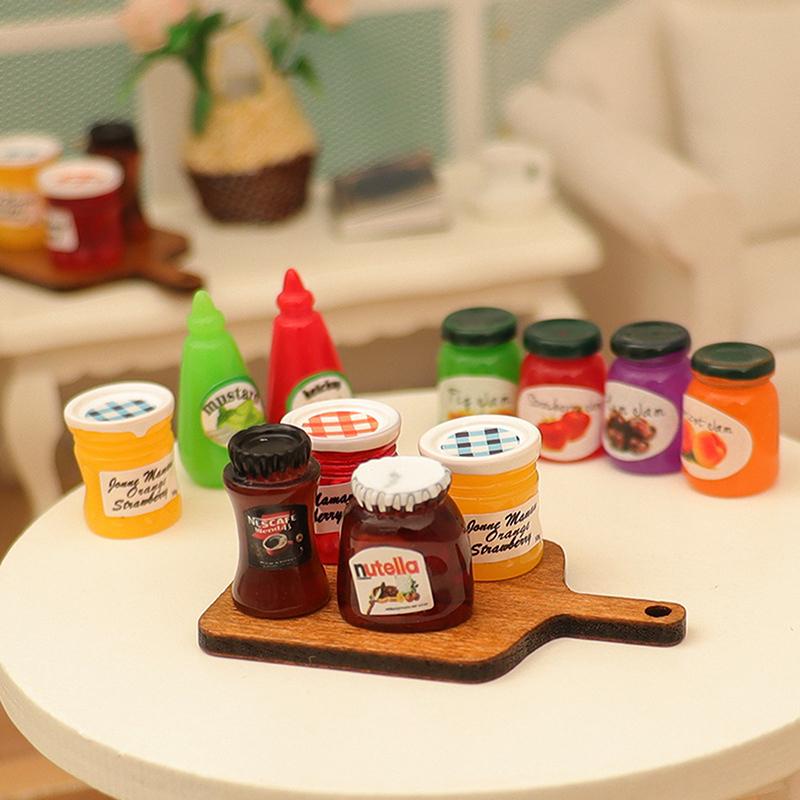 5Pcs/Lot Dollhouse Diy Accessories Miniature Coffee Can Bread Spread Fruit Sauce Jam Food Model Kitchen Decor Toy