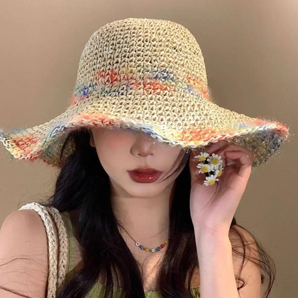 Woven Straw Hat Sunshade for Seaside Beach Holidays – Breathable, Openwork Design with a Wide Brim to Flatter the Face