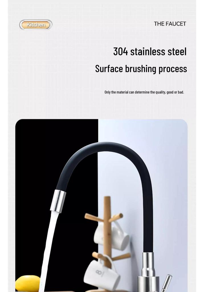 304 Stainless Steel Hot and Cold Faucet with Universal Silicone Hose for Sink and Basin