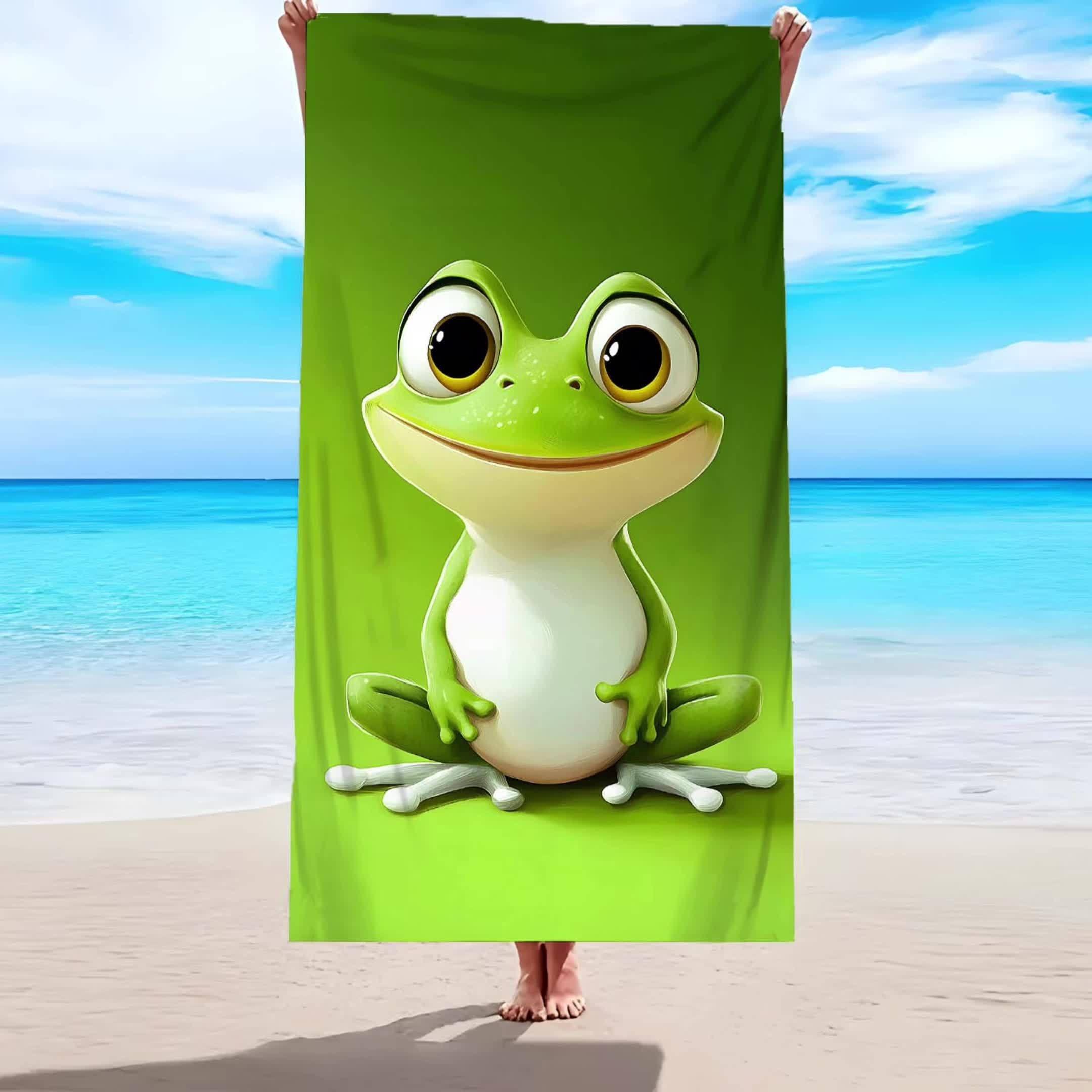 

Cute cartoon frog printed beach towel, soft and lightweight, anti sand and absorbent beach accessory W40*H60(CM)