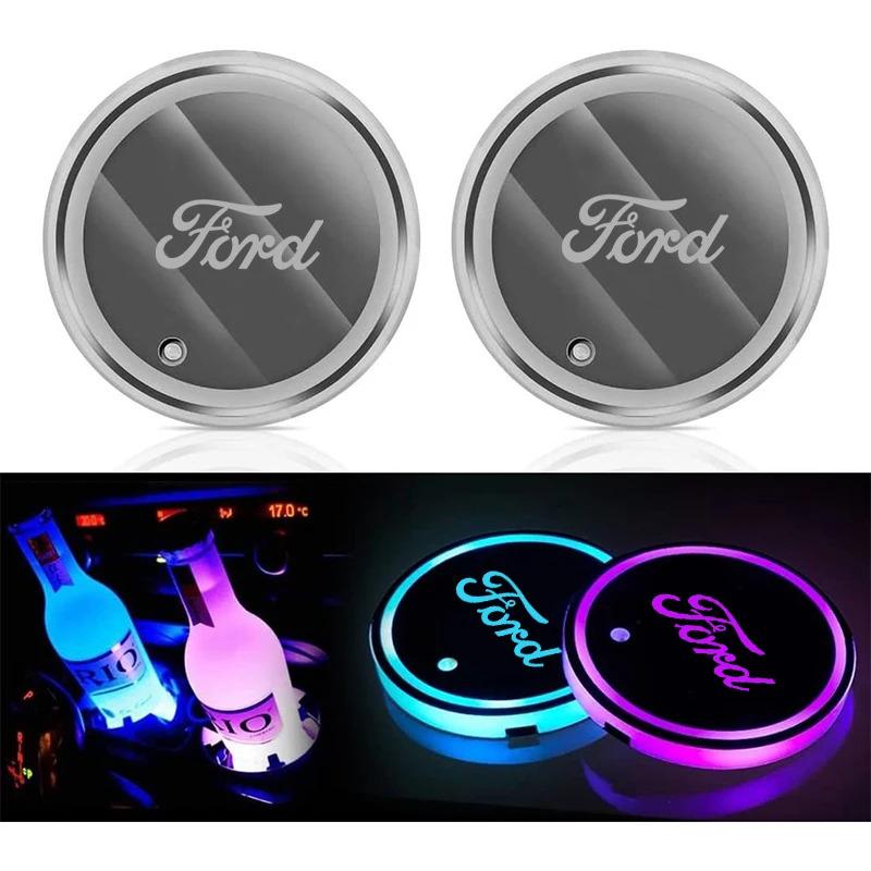 Car Sticker 7 Color LED Car Cup Holder Light Luminous Coaster Water Cup Pad For Ford Mondeo Focus Raptor Edge Explorer Ranger Fi