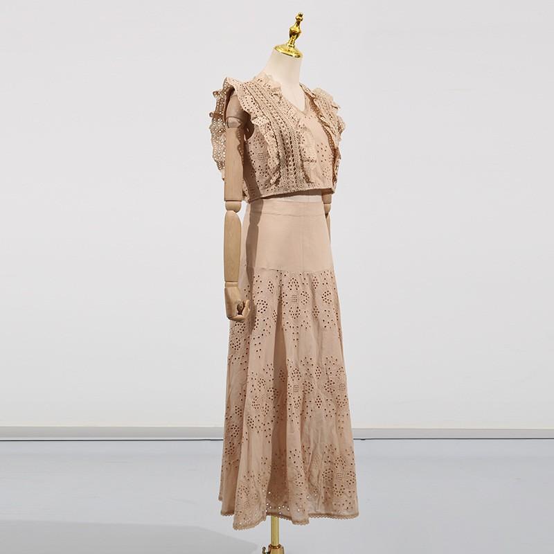 Holiday Style Beach Dress Suit Collar Sleeveless Fungus Rimmed Top + High-waist Skirt