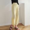 Woman Loose Pleated Pants Solid Slim High Elastic Loose Wide Straight Simple Casual Style Summer Cropped Trousers