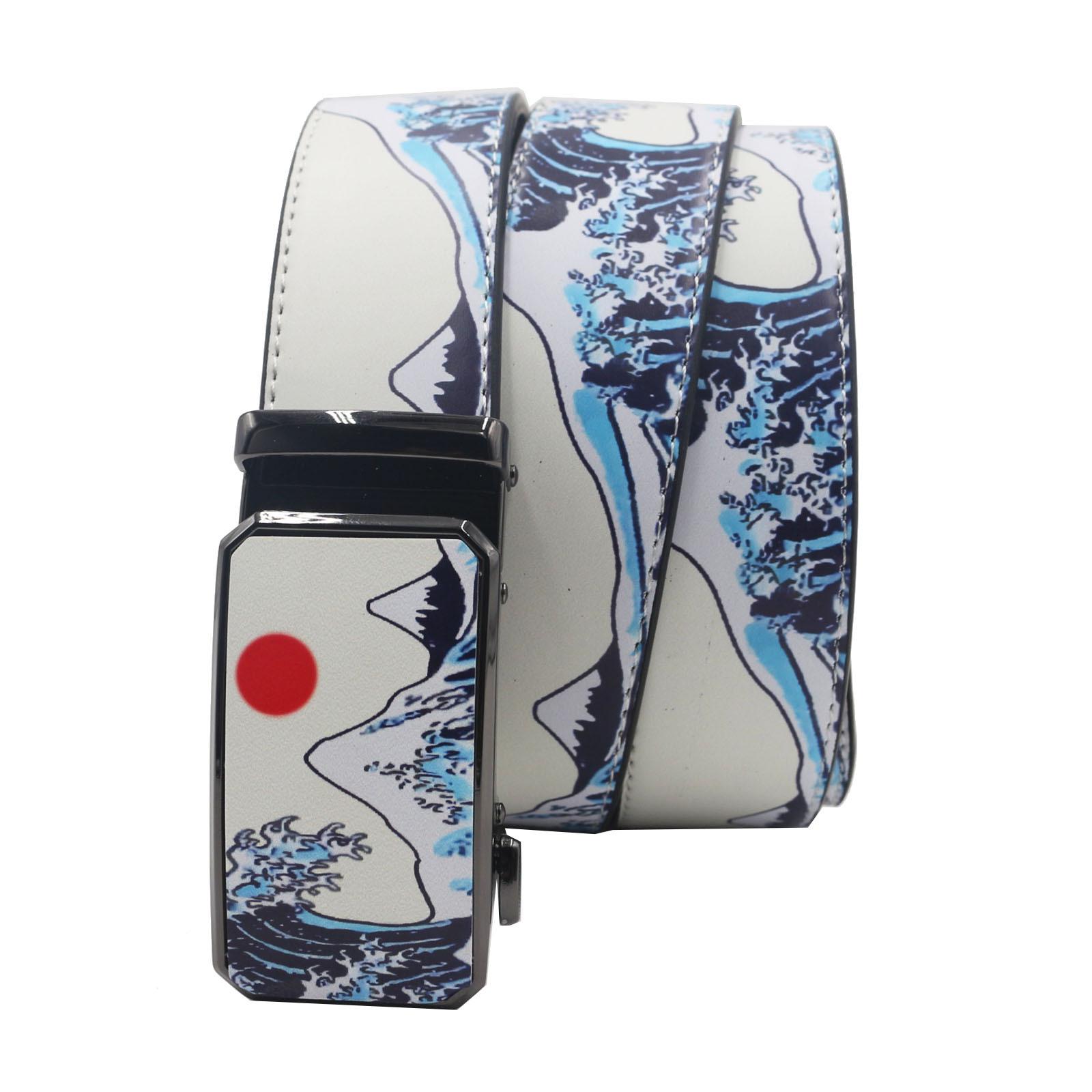 

European & American Graffiti Sunrise Leather Belt with Automatic Buckle 115 cm