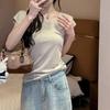 Summer Lyocell Tencel Shoulder Short Sleeve T-Shirt Women's Shoulder Width Slim Skinny High-end Xiaofei Sleeve Top