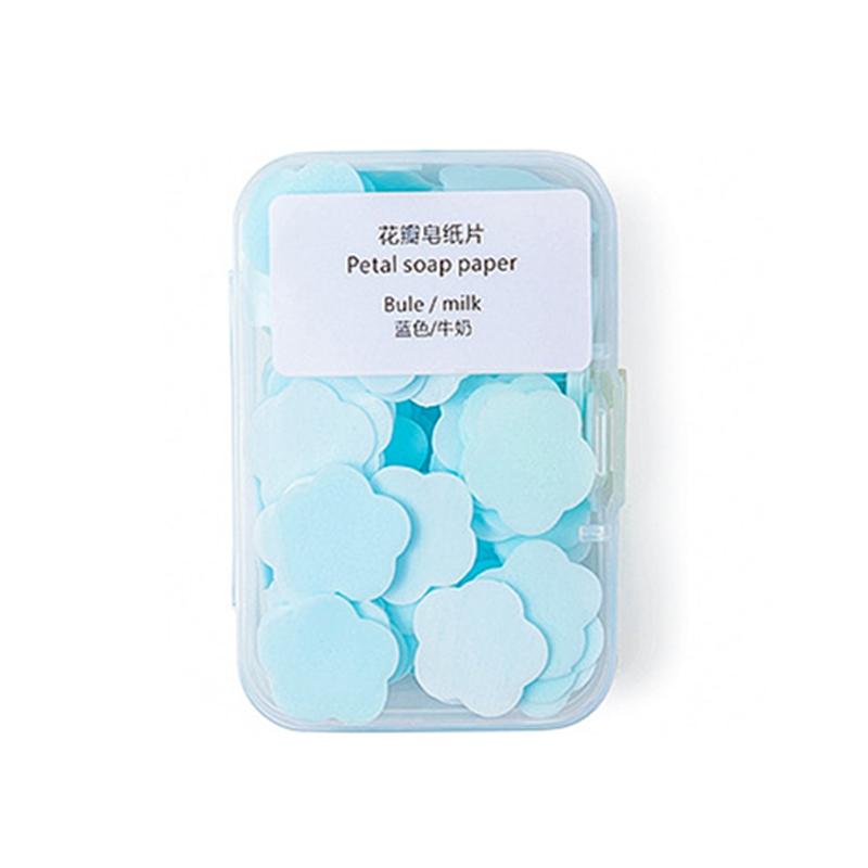 

100 шт./кор., портативное, приятное для кожи, свежее мытье рук, ломтик туалетного мыла, одноразовое мыло с лепестками, хлопья, домашнее для девочек/путешествий синий