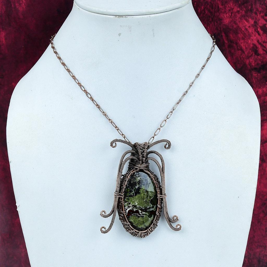 Dragon Bloodstone Gemstone Pendant Handmade Pendant Copper Wire Wrapped Jewelry