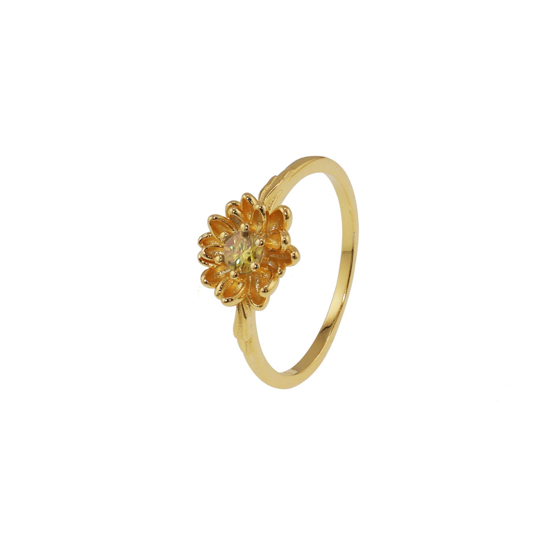 Zhenxing s925 Gold-Plated Sterling Silver Ring with Green Blue Diamond Flower - Women s High-End Light Luxury Size 5