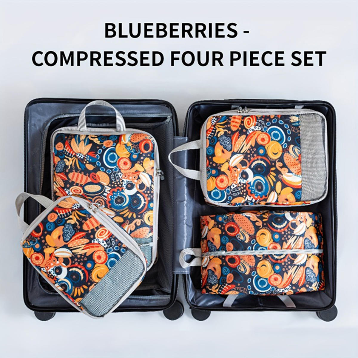 

4pcs Compression Storage Bag Large Capacity Foldable Packing Cubes Washable Expandable Luggage Storage Bags Set blueberry