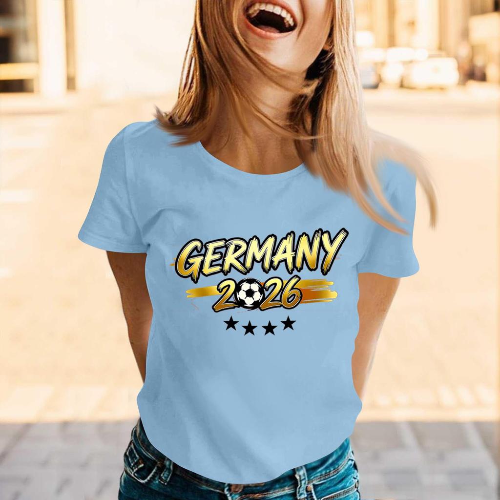 Damen Freizeit Rundhals Kurzarm Pullover T-Shirt mit Buchstabenaufdruck Lockerer Schnitt Leichtes Oberteil für Sportveranstaltungen