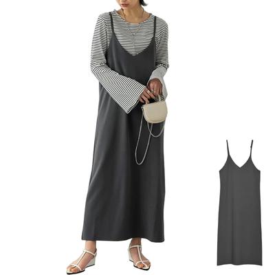 Vmiutyer LLOP Camisole Long Maxi Solid Loose Plus Perfect for Commuting or Office Women's Dress, Dress, Color, Flattering, Spring, Summer, Fall, Slit,