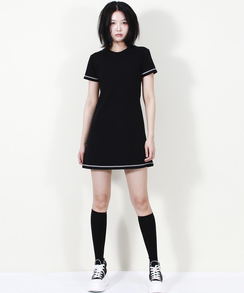 Deumakeu Girly Chic Stitch Mini Dress Black