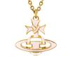 VIVIENNE WESTWOOD Ribbon Enamel Brass Gold-Plated Saturn Shaped Bow Ribbon Decorative Wrapped Necklace Women Necklace Pink 630203FJ-02R882