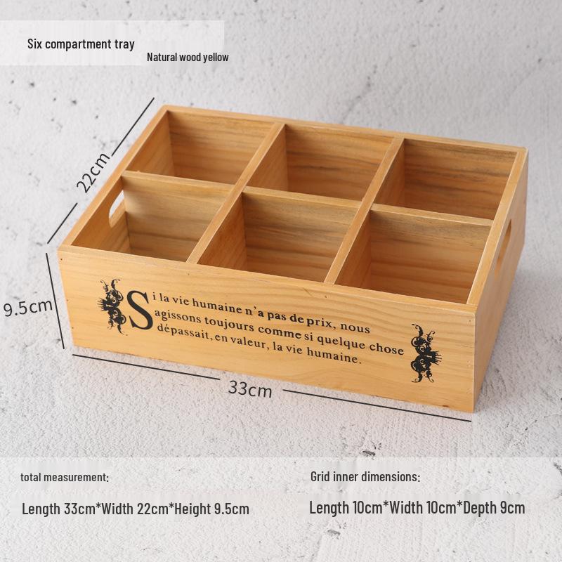 Retro Wooden Multi-Grid Desktop Storage Box and Display Tray