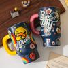 Little Yellow Duck Ceramic Straw Water Cup Household Dormitory Large Capacity Ice Tycoon Creative Souvenir Mug with Lid