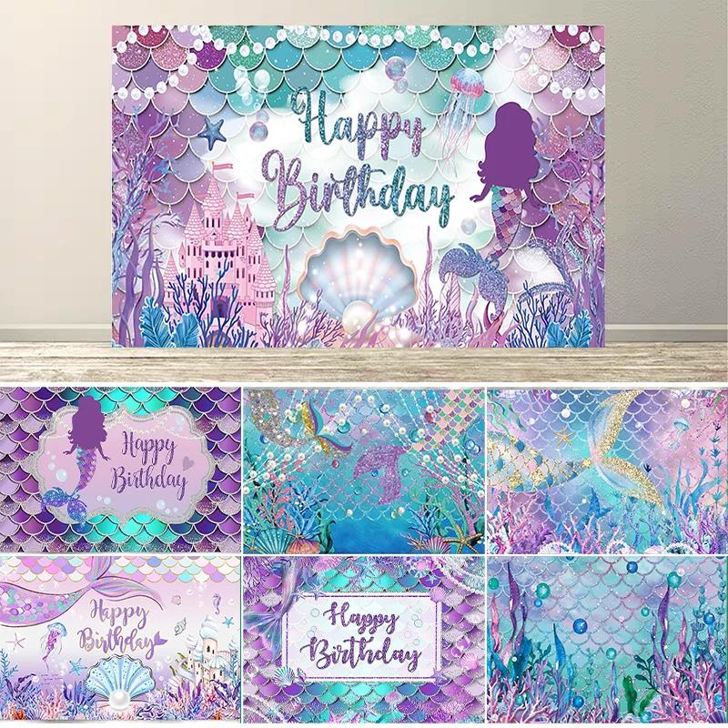 Mermaid Princess Theme Backdrop – Baby Girl'S Birthday Party Decor, Baby Shower Photography Banner & Props Supplies-Tapestry