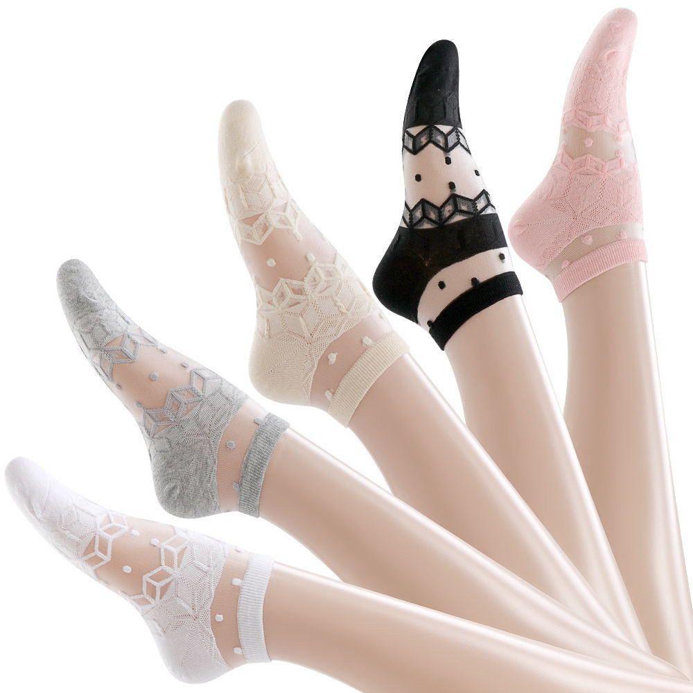

5 пар носков Невидимые чулки Стекловолокно Мелкие носки с кристаллами Носки-лодочки Женские летние дышащие тонкие 5 Pairs