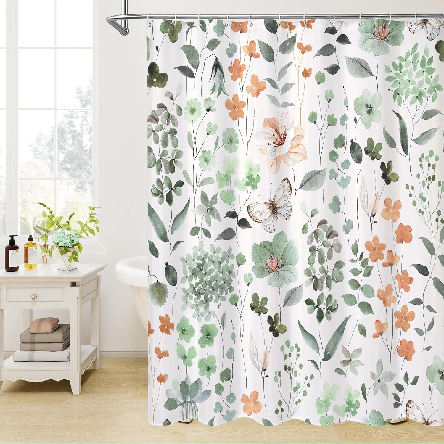 

Burgundy Floral Shower Curtain, Plant Leaves With Flower Shower Curtains For Purple Bathroom Decor, Modern Farmhouse Waterproof W60H190(CM)-1 Pcs