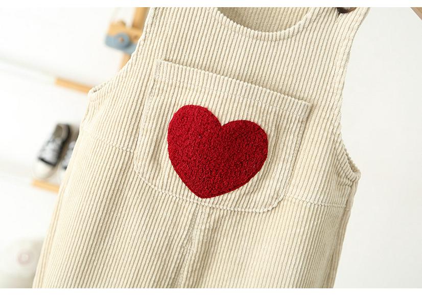 Korean-Style Kids Corduroy Overalls with Heart Embroidery - Unisex Jumpsuit 2026