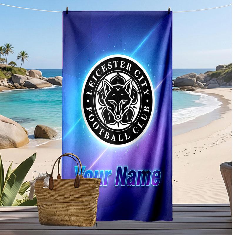 Leicester City Personalized Printed Beach Towel Soccer Logo Support Custom Name Text Absorbent Towel For Sport Travel Special Gift