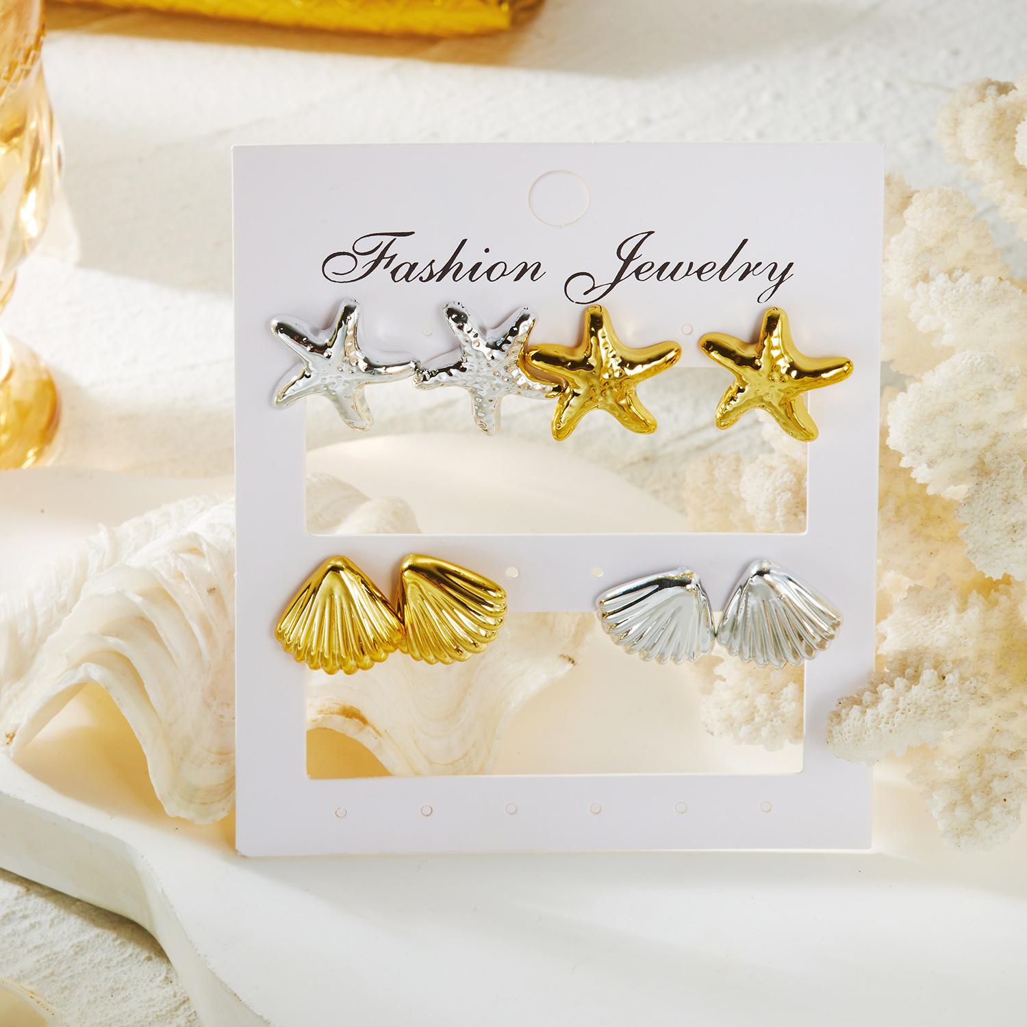 

Minimalist Gold Silver Color Ocean Stud Earrings for Women Boho Starfish Shell Coastal Summer Vacation Daily Fashion Jewelry