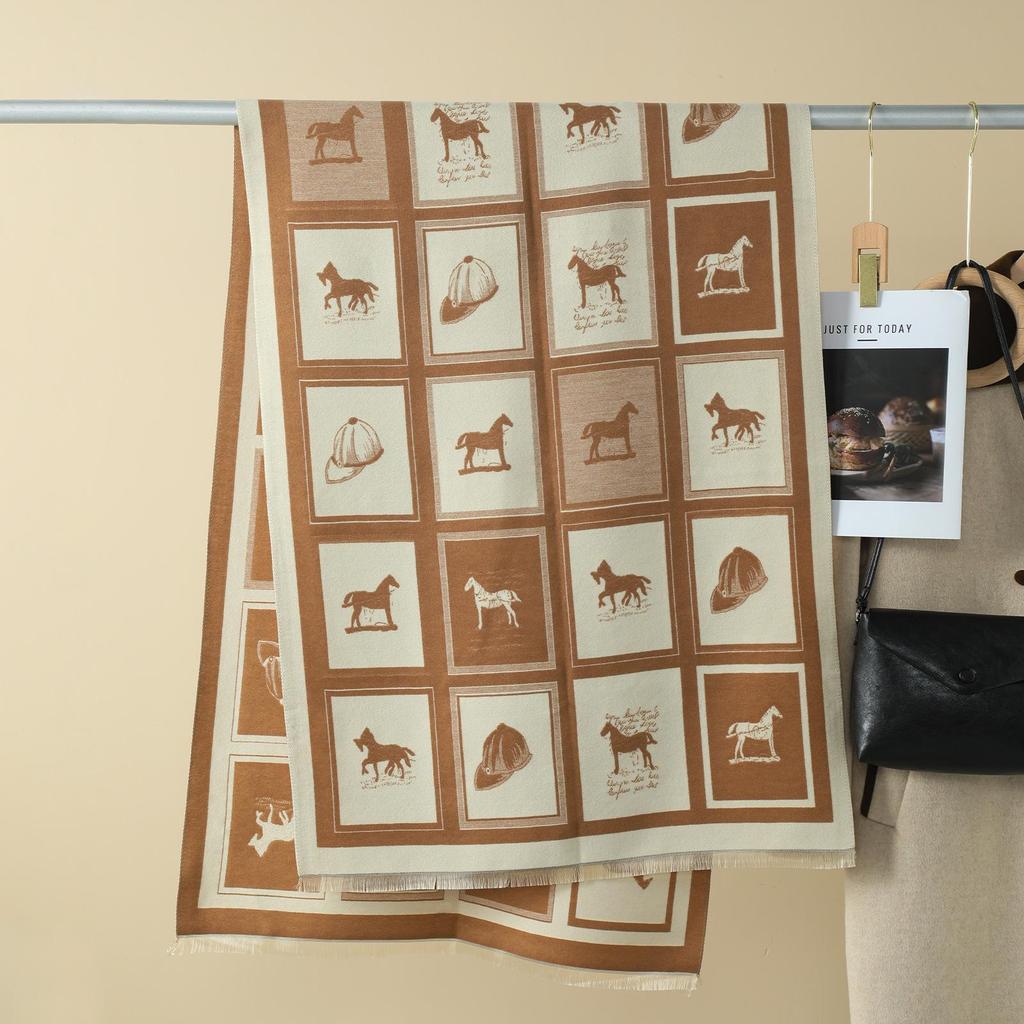 Double-Sided Women's Winter Ink Painting Snood: Imitation Cashmere Scarf for Air-Conditioned Rooms.
