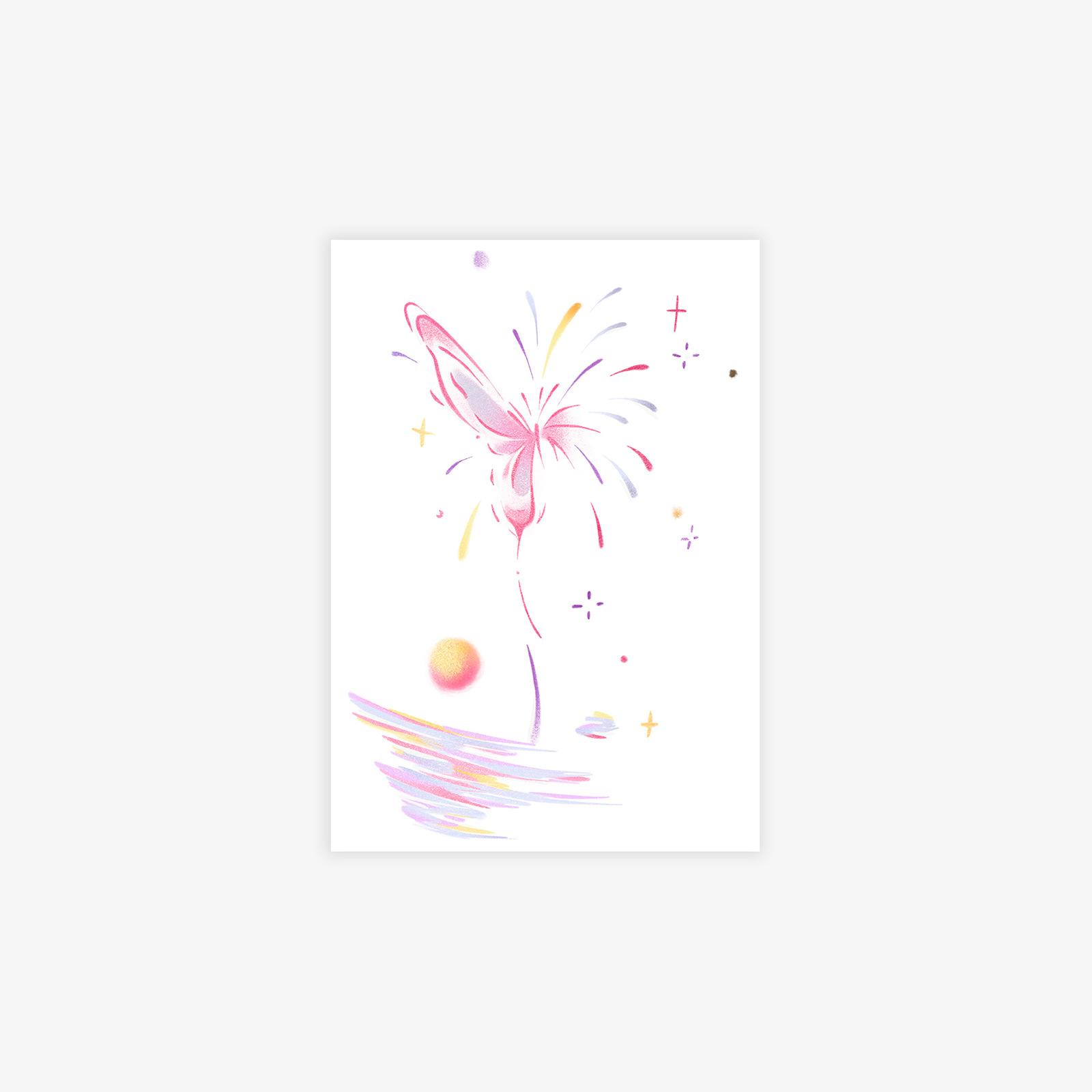 

Color Cute Girl Cartoon Dopamine, Fireworks Butterfly Tattoo Sticker 7*10