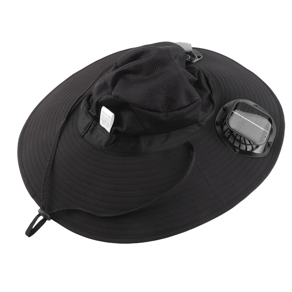 Solar Fan Hat USB Charging and Solar Powered Double Fans Wide Brim Sun Hat for Fishing Beach Black