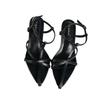2025 Spring and Autumn New French Pointed One-word Buckle with Low-heeled Sandals Feminine Temperament Thin Belt Fairy Sandals