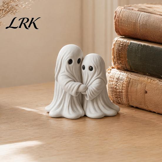 Lightweight Resin Sculpture Halloween Hugging Ghost Statue, Table Ornament, Cute Healing Statue Interactive Gesture Decor Desktop Decoration,