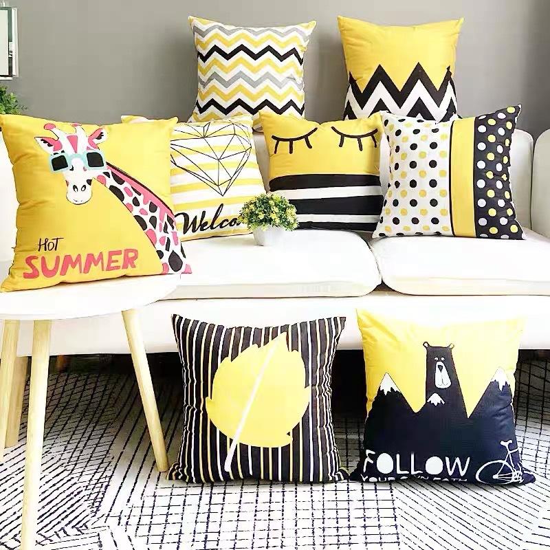 Kissenbezug im nordischen Stil, abstrakt gelb, geometrisch, kurzvelour, Zuhause, Sofa, Kissen, Kissenbezug