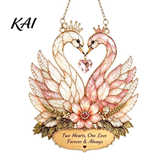 Love Symbol Home Decor Stained Glass Style Swan Pendant, Decorative Acrylic Suncatcher for Window Car Hanging Ornament And Christmas Tree Ornament,