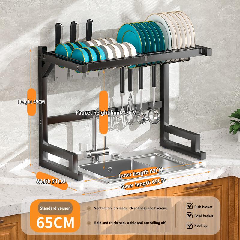 Kitchen Sink Rack Stainless Steel Drain Shelf Countertop Multi-Functional Storage Bowl Dish Knife Fork Organizing Rack