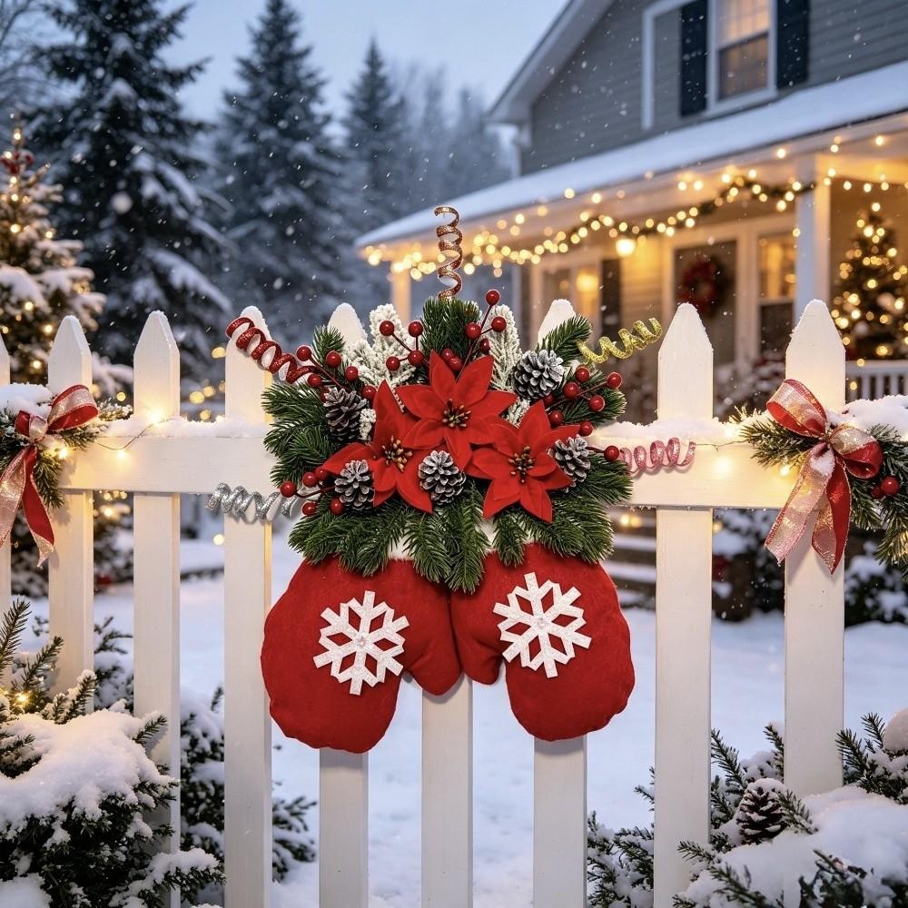 Artificial Wreath Christmas Wreath Glove Shape Christmas Garland Christmas Door Wreath Gate