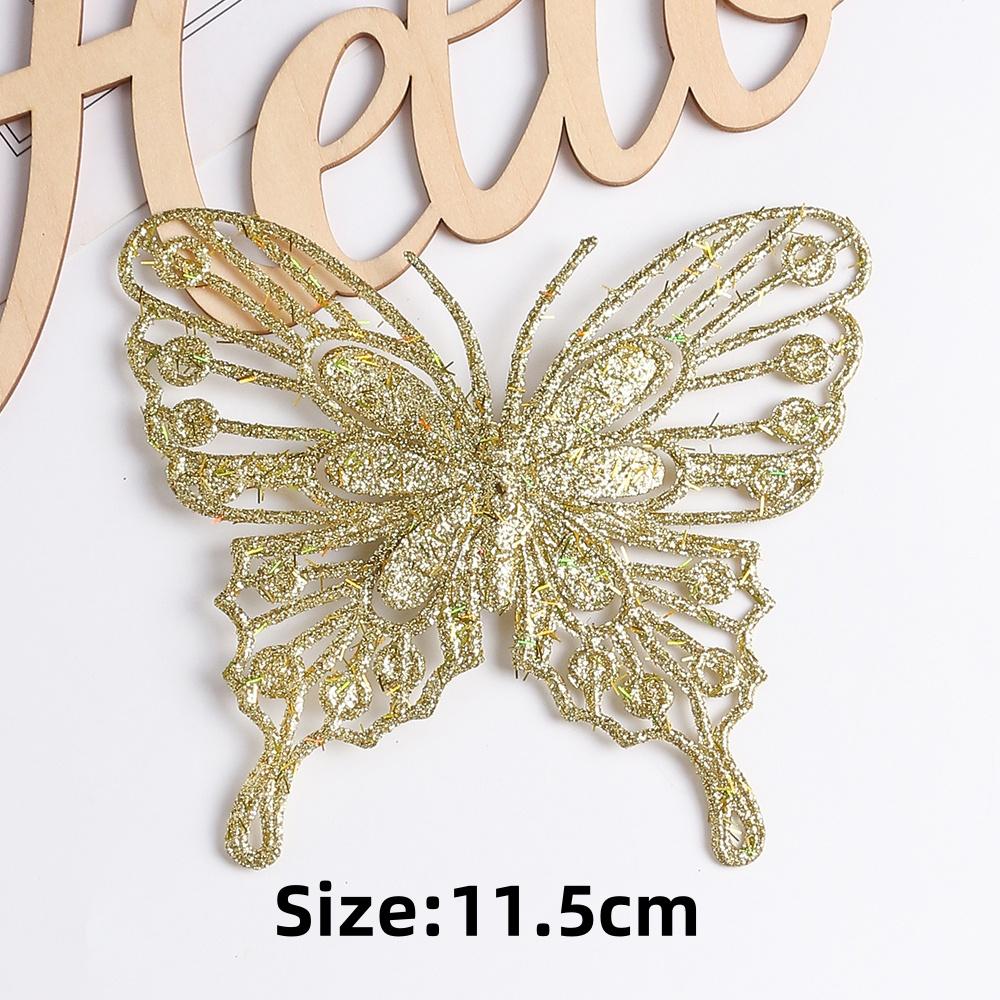 5/10PCS Christmas Butterflies Xmas Tree Ornaments Single Layer Gold Powder Glitter Artificial Flower DIY Crafts Christmas Decor