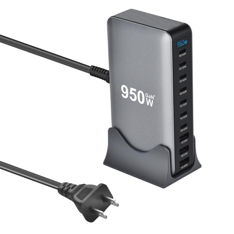 10-Port USB-C-Ladegerät 950W Netzteil Gans Technology Intelligenter Chip ABS-Gehäuse Für Smartphones Laptops Tablets