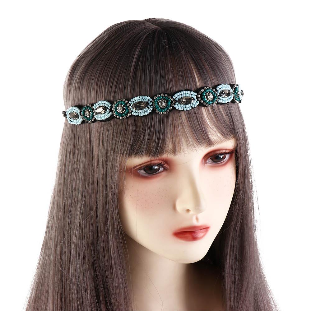Bohemian Hair Accessories Elastic Hair Band Rhinestone Beaded Hairband Korean Style Headband