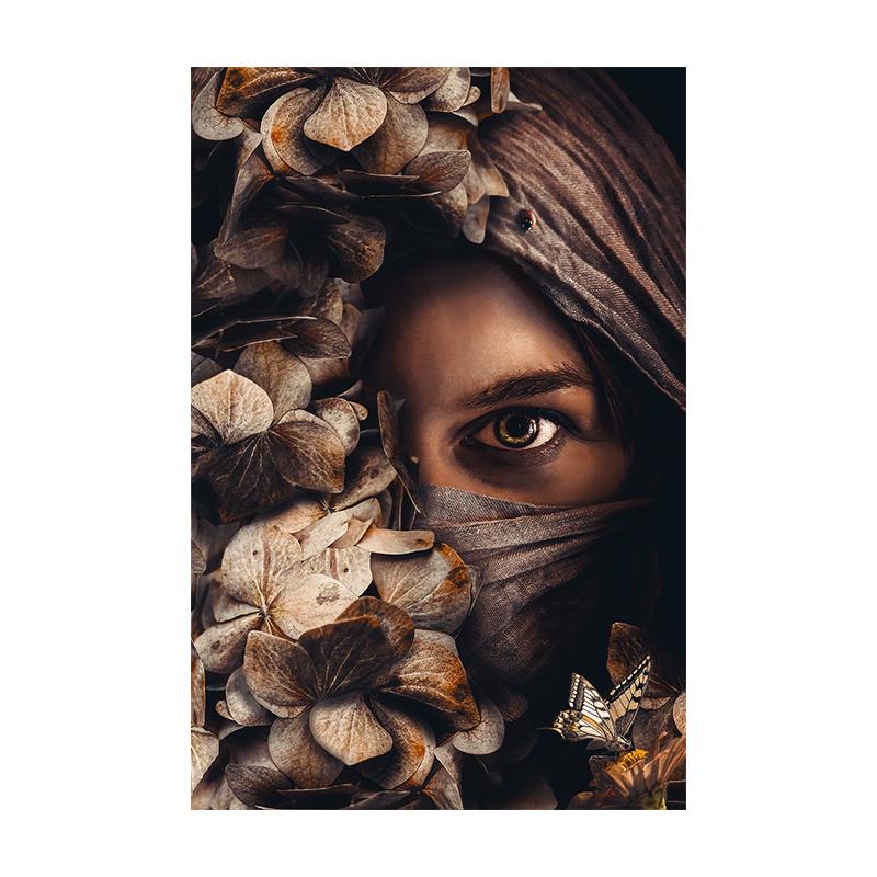 Mystic Scarfed Woman Plants Animal Photo Canvas Print Modern Nature Wall Art Poster Picture for Living Room Home Decor Cuadros