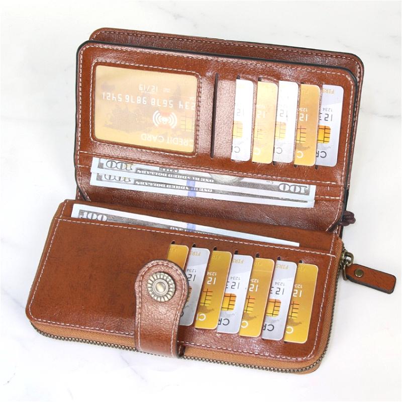 Women Long Wallet Large Capacity Hollow-Out Zipper Wallet Vintage Multi Card Holder Phone Purse Wristlet Clutch Lady Card Holder Coin Purse