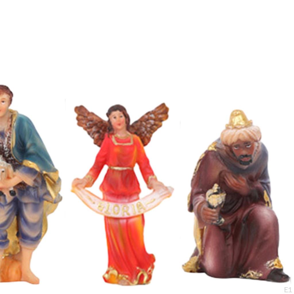 11 Pieces Nativity Scene Figurines Birth of Jesus Statue Set Christmas Craft Art Colorful Manger